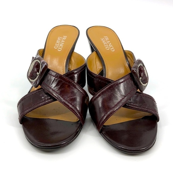 Franco Sarto Burgundy Concourse Chunky Heel Crossover Strap Sandals Size 9.5 - Picture 3 of 8